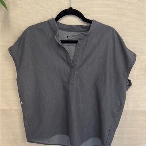 Figs Gray Button Down Shirt with Mandarin Collar